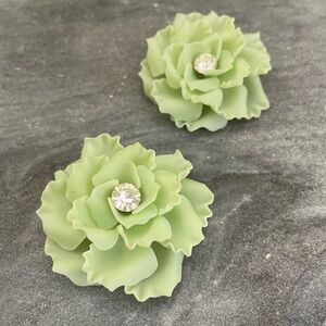Vintage Mint Green Large Floral Earrings